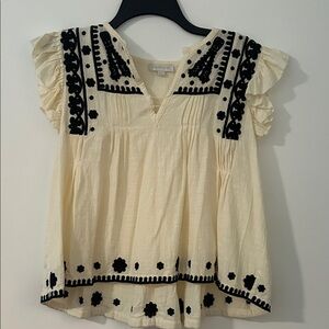 Jennifer & Grace Embroidered Cream and Black Women's Top size Medium